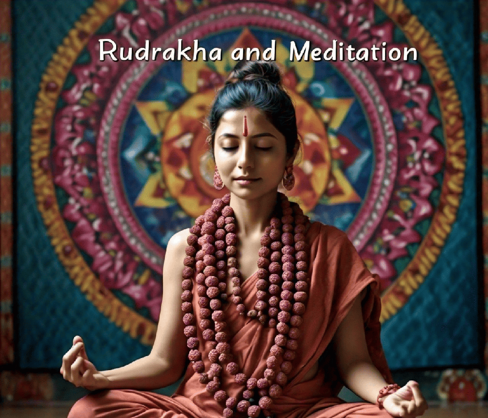 A serene image of a person meditating with a Rudraksha mala, emphasizing the role of these sacred beads in enhancing meditation practices